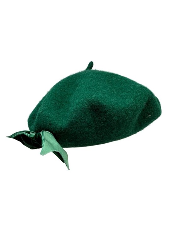 Vintage Emerald Green Wool Beret Velvet Bow Classic Parisian Style Hat main image 5